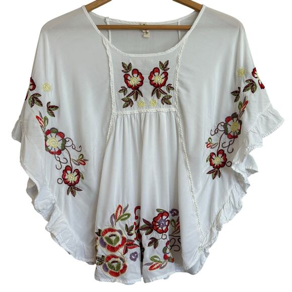 My Beloved Floral Embroidery White Boho Ruffle Blouse Women’s M/L - Picture 1 of 8